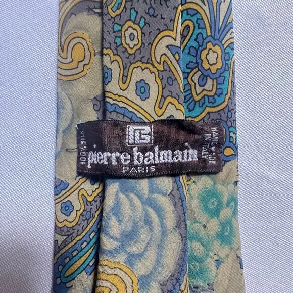 Vintage Pierre Balmain Handmade Silk Tie Paisley Floral Abstract Paris Italy EUC - Picture 6 of 6